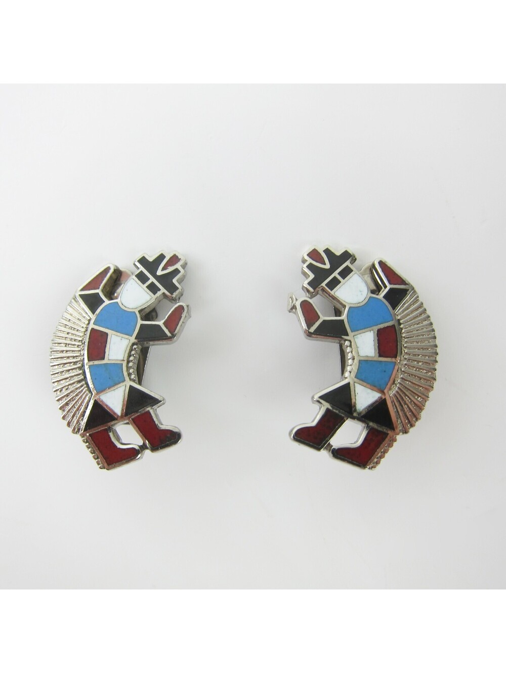 Vintage Clip on Earrings Faux Zuni Rainbow Man Native American Southwestern